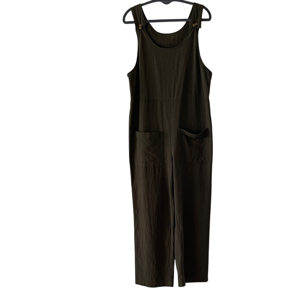 Women's Olive Green Wide Leg Overall Jumpsuit Small